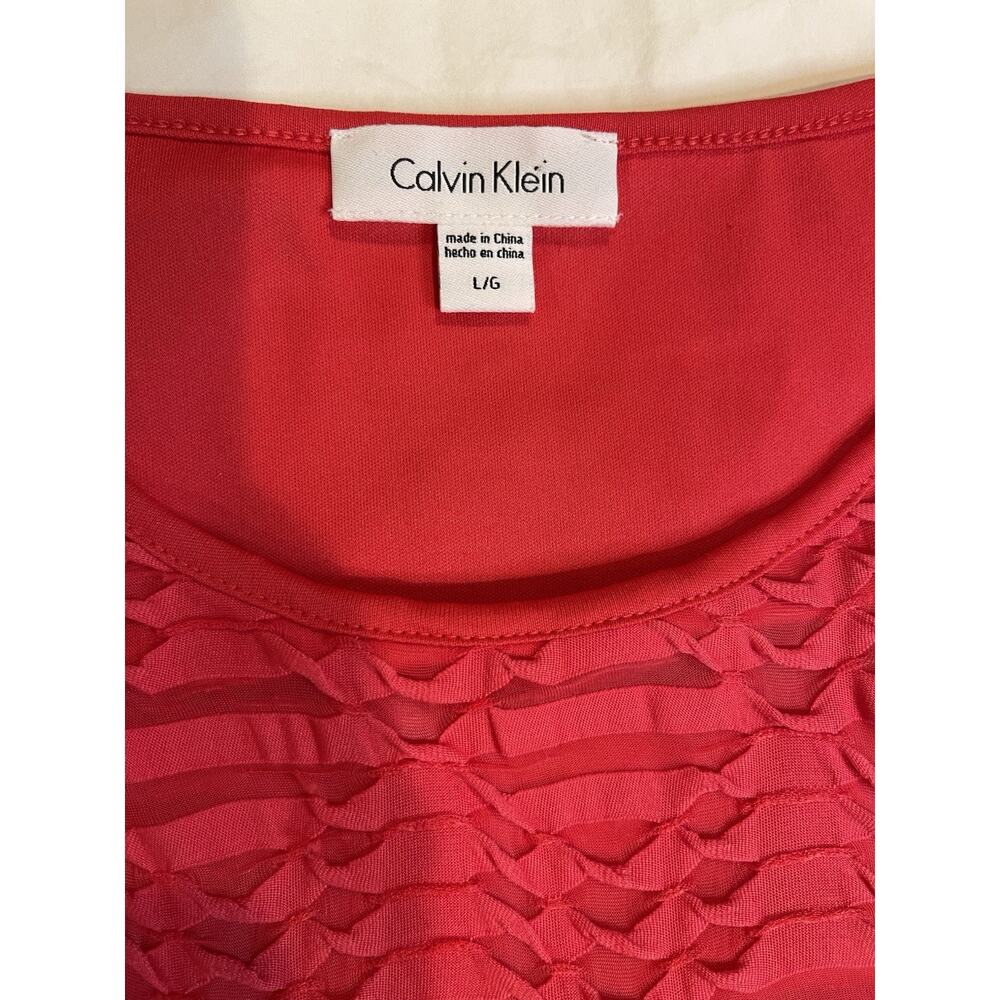 Calvin Klein Ribbed Ribbon Short Sleeve Lined Top Red Large - Picture 10 of 12